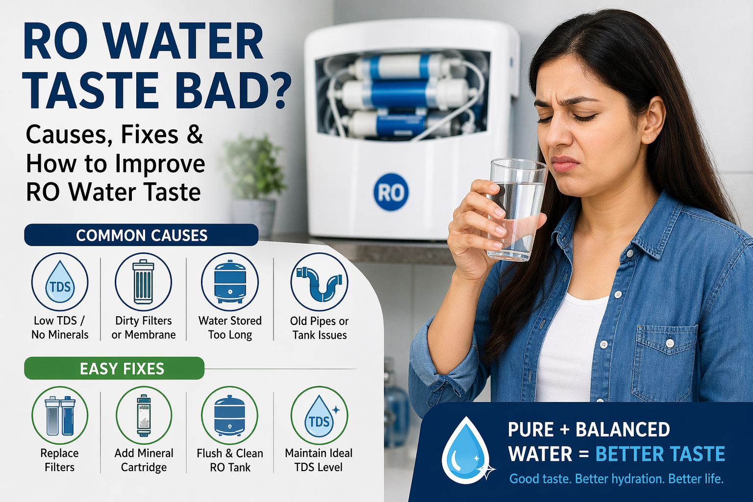 Read more about the article RO Water Taste Bad: Causes, Fixes & How to Improve RO Water Taste