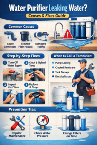 Read more about the article Water Purifier Leaking Water – Causes, Fixes, and Prevention