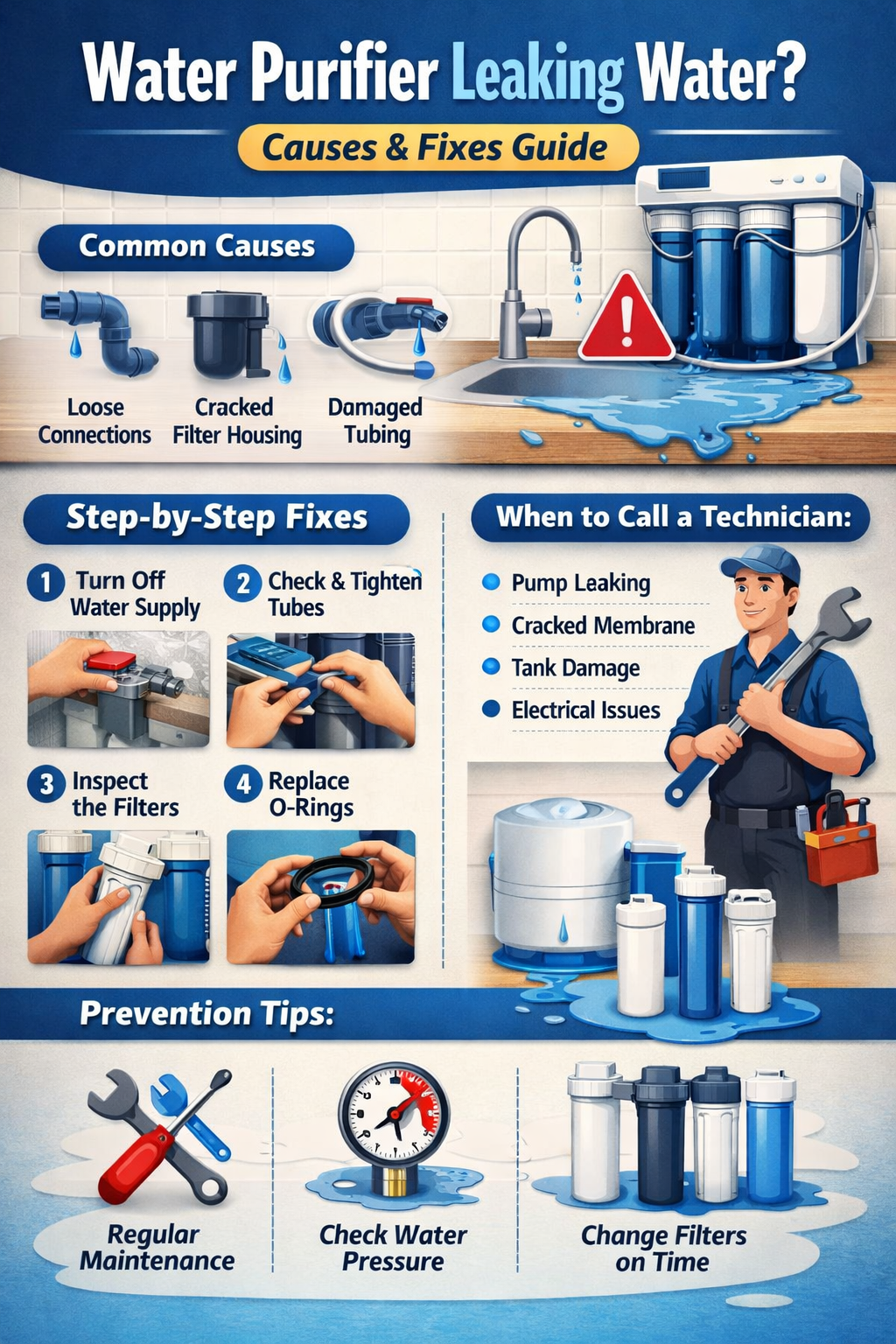Read more about the article Water Purifier Leaking Water – Causes, Fixes, and Prevention