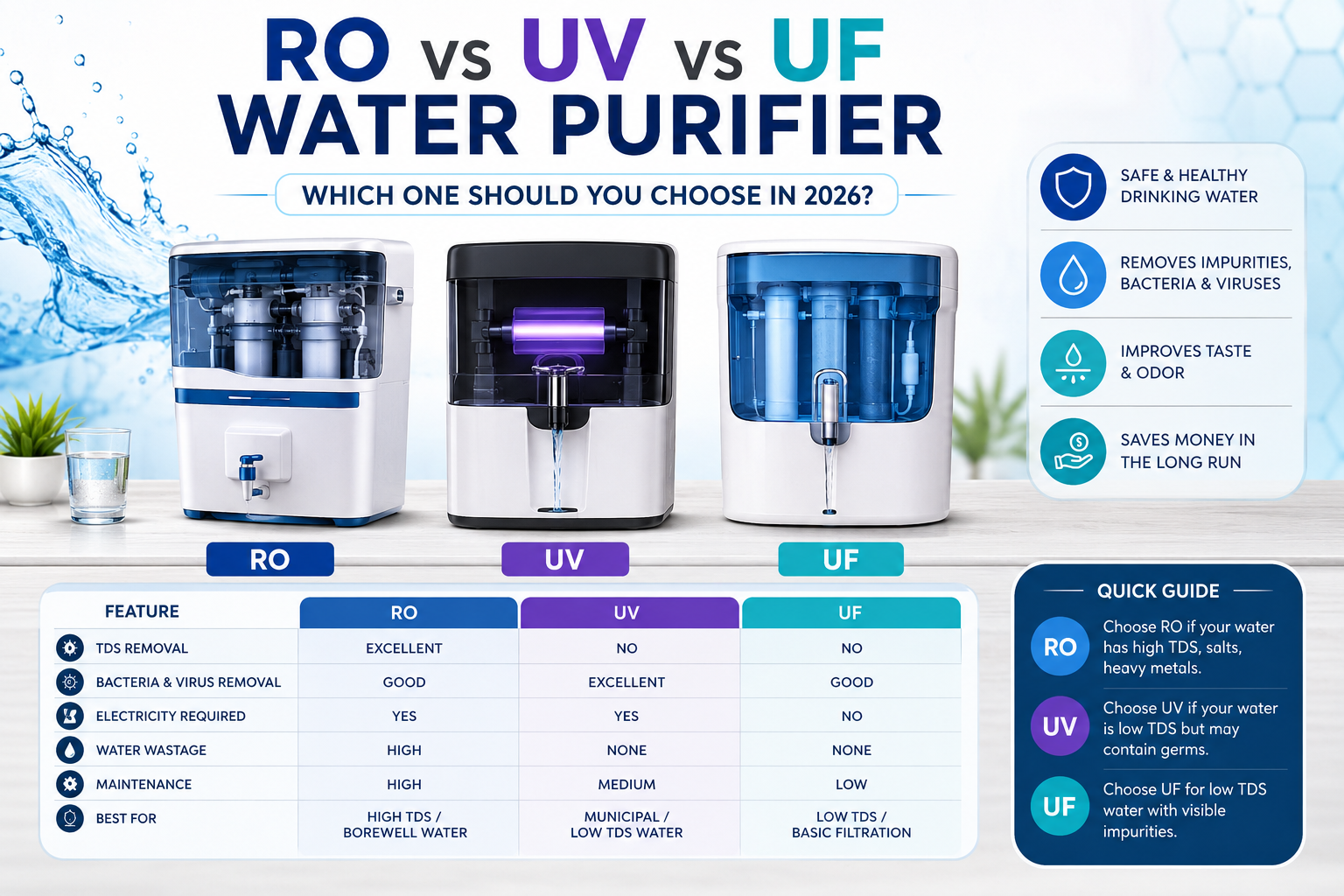 You are currently viewing RO vs UV vs UF Water Purifier: Which One Should You Choose in 2026?